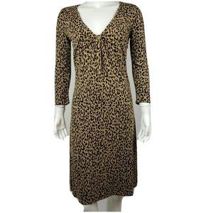Ann Taylor Loft Dress Womens Size 4 Brown Leopard Animal Print 3/4 Sleeve